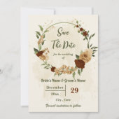Save The Date terre cuite tonalité de terre mariage vert fleuri (Devant)