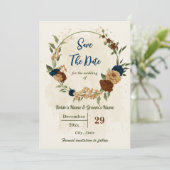 Save The Date terre cuite tonalité marine floral vert mariage (Debout devant)