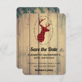 Save The Date Tête de cerf - Red Plaid Rustic Enregistrer la dat (Devant / Derrière)