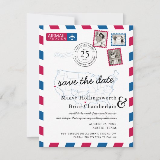 Save The Date Texas Northern California Airmail Enregistrer la d (Devant)