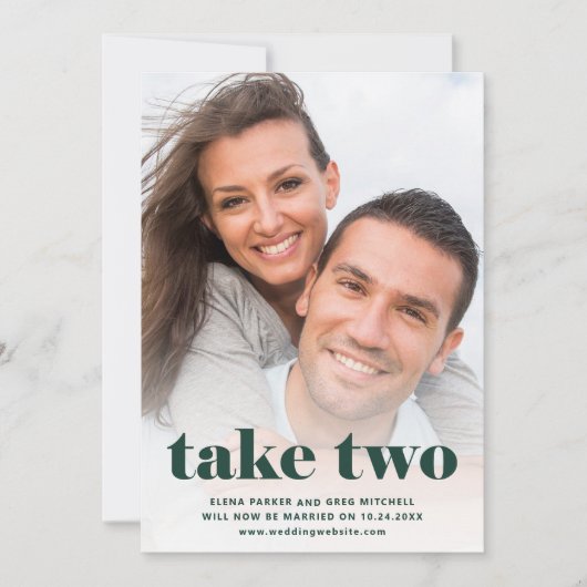 Save The Date Texte décontracté | Deux photo Emerald Green repro (Devant)