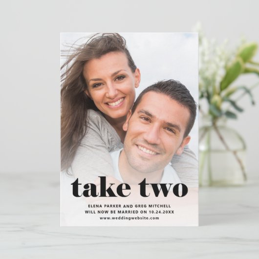 Save The Date Texte décontracté | Deux photos noir reprogrammé (Debout devant)