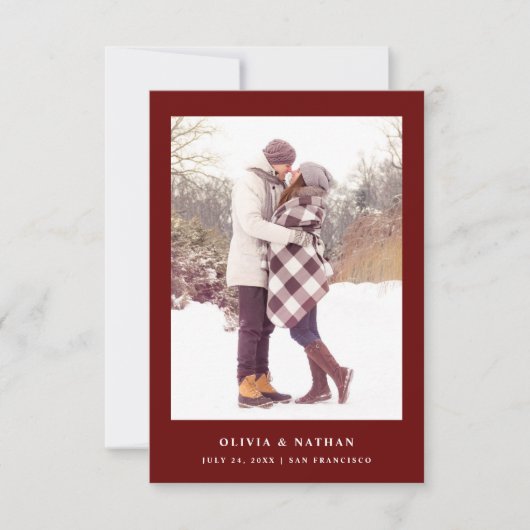 Save The Date Texte et photo élégants en rouge foncé | MARIAGE (Devant)