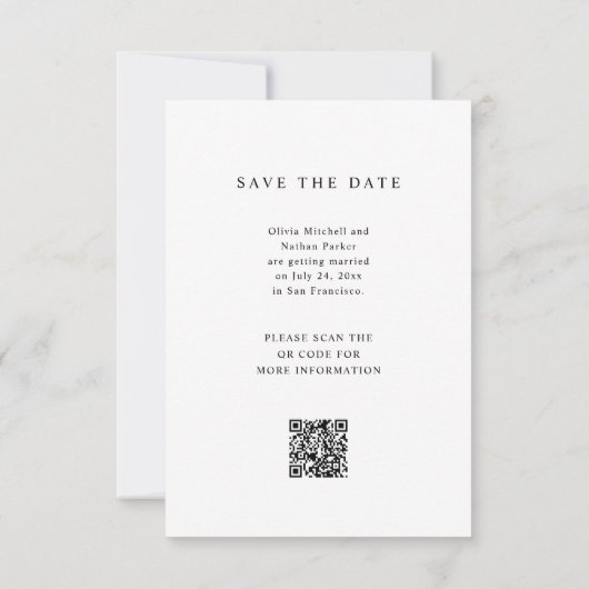 Save The Date Texte et photo simple et élégant | Code QR Mariage (Dos)