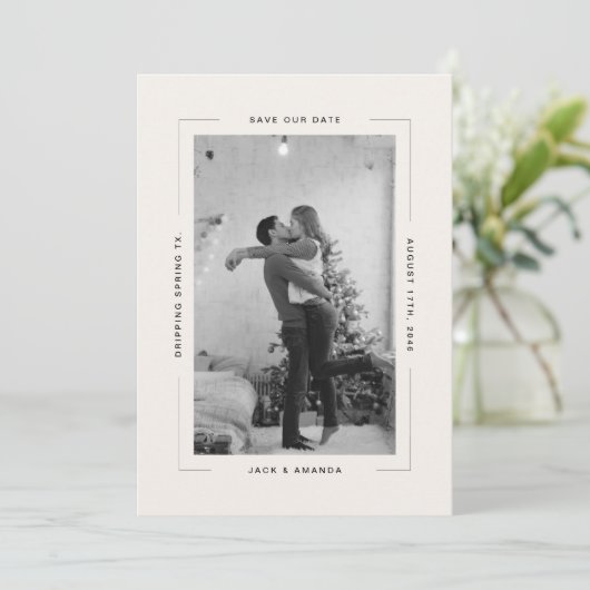 Save The Date Texte simple et photo Mariage enregistrer la date (Debout devant)