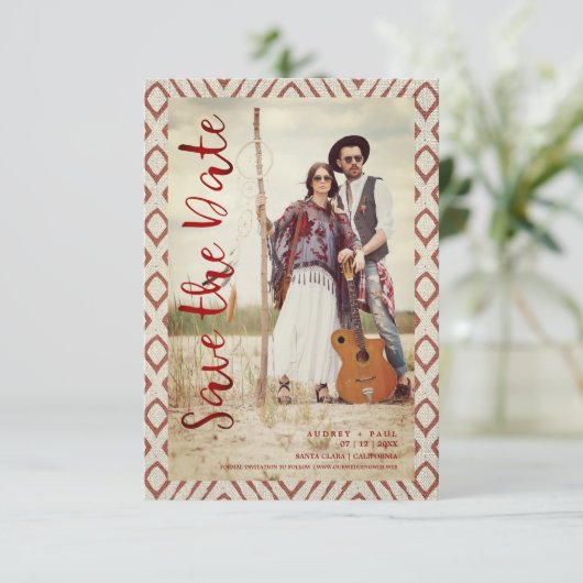 Save The Date Textile Boho Textile Texture Elopement Boho Couple (Debout devant)