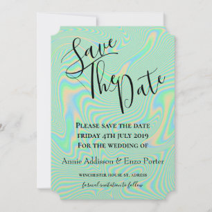 Save The Date Texture holographique verte Liquide Faux