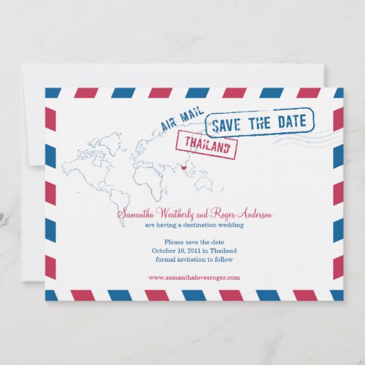 Save The Date Thailand Air Mail Wedding Enregistrer La Date (Devant)