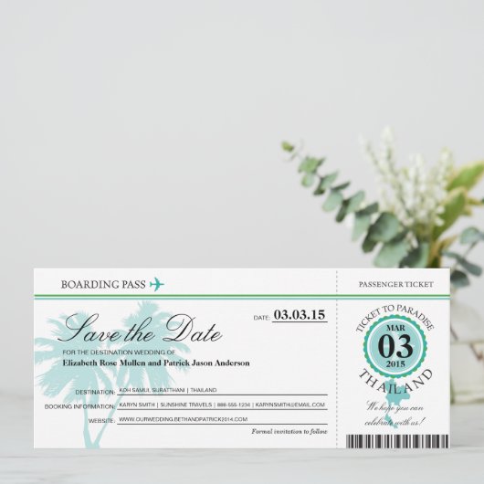 Save The Date Thaïlande Boarding Pass Enregistrer la date (Debout devant)