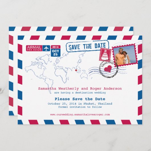 Save The Date Thaïlande Mariage par avion Enregistrer la date (Devant / Derrière)