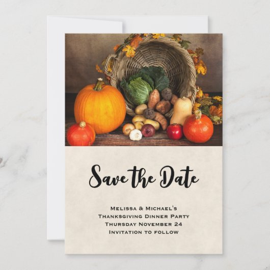 Save The Date Thanksgiving Cornucopia Dîner de récolte abondante (Devant)