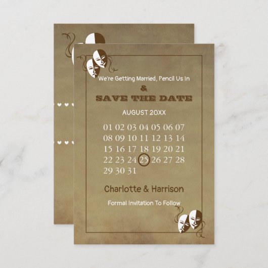 Save The Date Théâtre Playbill Show Billets Thème Mariage (Devant / Derrière)