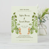 Save The Date Thème de Mariage Floral Rose vert (Debout devant)