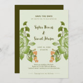 Save The Date Thème de Mariage Floral Rose vert (Devant / Derrière)