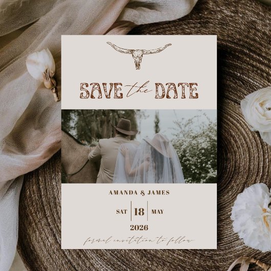 Save The Date Thème de mariage photo occidental boho moderne