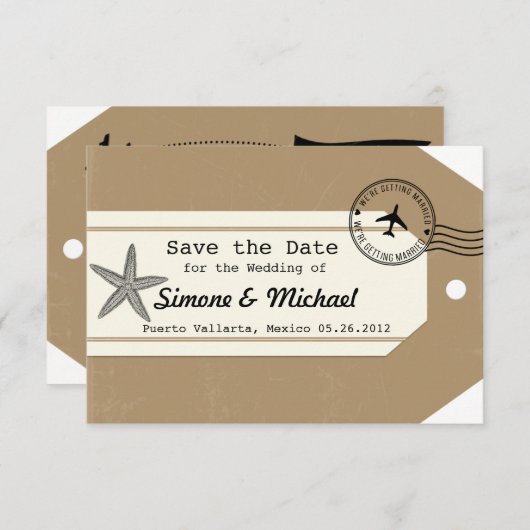 Save The Date Thème de voyage Starfish Bagage Balise Enregistrer (Devant / Derrière)