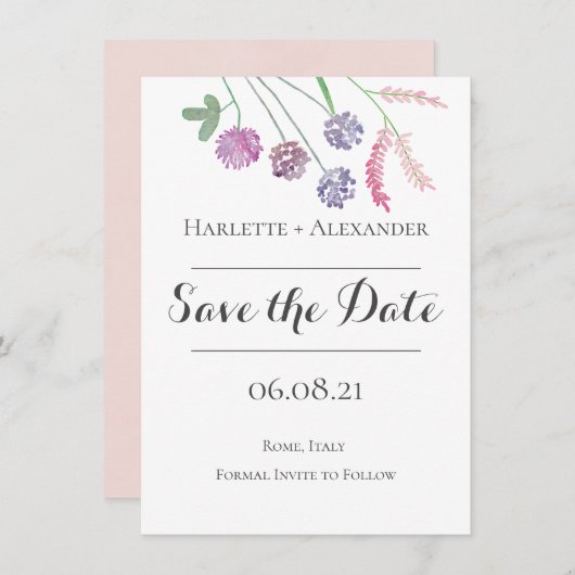 Save The Date Thème fleur sauvage (Devant / Derrière)