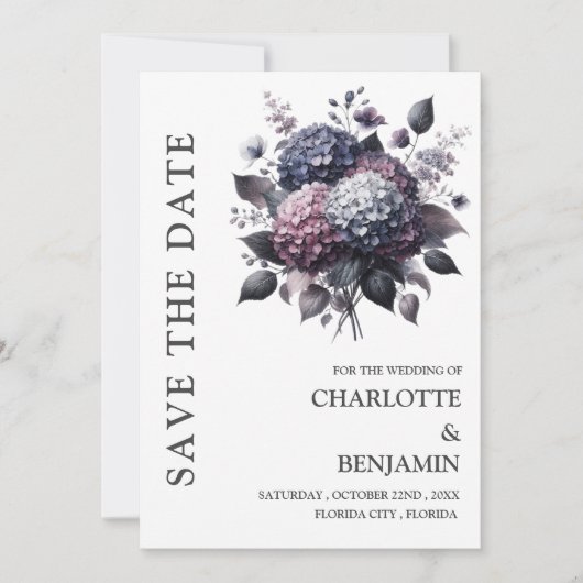 Save The Date Thème gothique Hydrangea Fleurs de mariage (Devant)