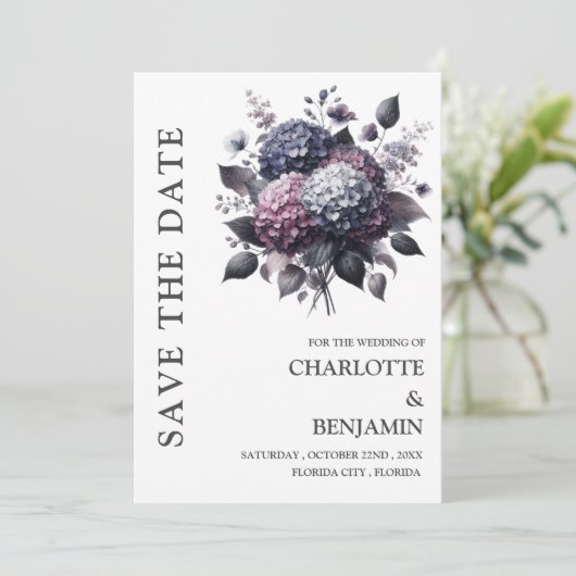 Save The Date Thème gothique Hydrangea Fleurs de mariage (Debout devant)