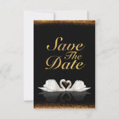 Save The Date Thème noir et or avec Mariage Swans (Dos)