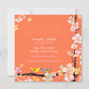 Save The Date Thème Oiseau animé Mariage orange Enregistrer la d