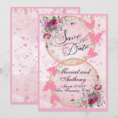 Save The Date Thème Papillons Roses Simples Faire Part de Date (Devant / Derrière)
