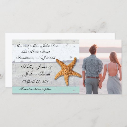 Save The Date Thème Plage Starfish Mariage Rustique (Devant / Derrière)