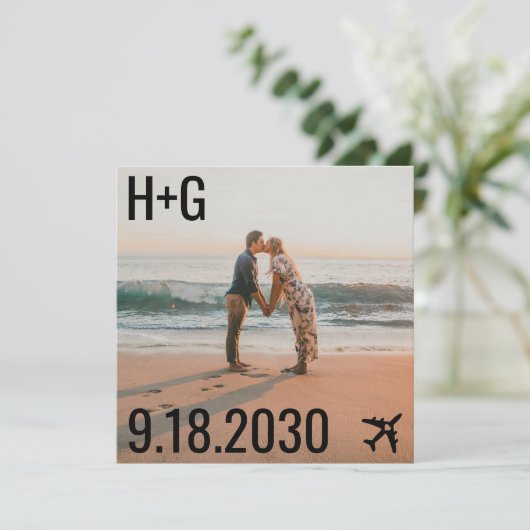 Save The Date Thème Voyage Plage Destination Mariage Photo (Debout devant)