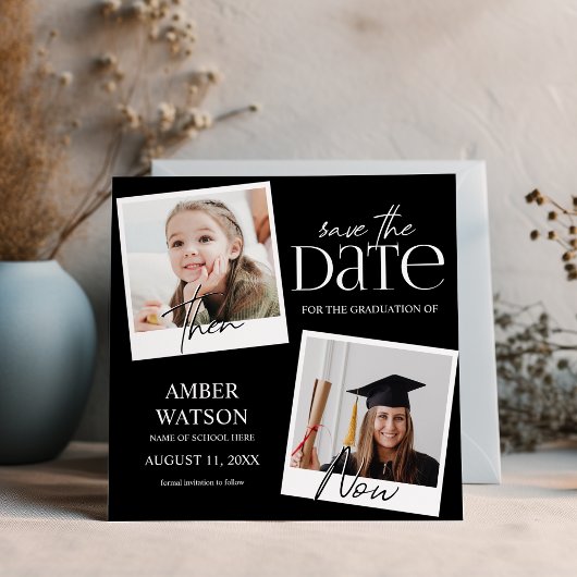 Save The Date Then And Now | 2 Photo Graduation