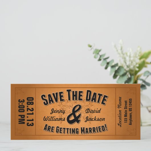 Save the date:  Ticket Save The Date (Staand voorkant)