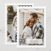Save The Date Timbre Rétro Moderne Code QR Mariage Photo Recto V (Devant / Derrière)