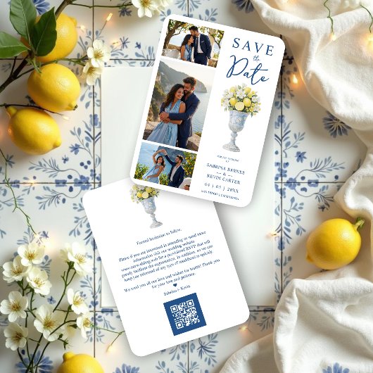 Save The Date Timeless Chalice Vase Mediterranean Lemons Flowers