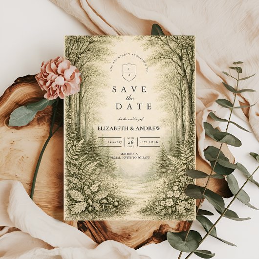 Save The Date Timeless Woodland Forest Wedding
