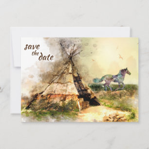 Save The Date Tipi et indien Pony Boho Horse Teepee Mariage