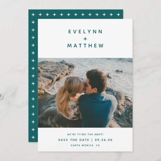 Save The Date Toi, plus moi | Noms modernes simples | Sarcelle (Devant / Derrière)