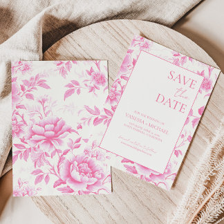 Save The Date Toile Blanche Rose Floral De Jouy