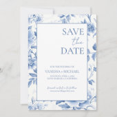 Save The Date Toile Bleu Floral De Jouy (Devant)