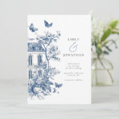 Save The Date Toile Bleue De Jouy QR Mariage Enregistrer la date (Debout devant)