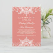 Save The Date Toile Damask Swirl Enregistrer les dates Coral PIn (Debout devant)