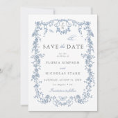 Save The Date Toile de Jouy Mariage Sauvegarder la date Dusty Bl (Devant)