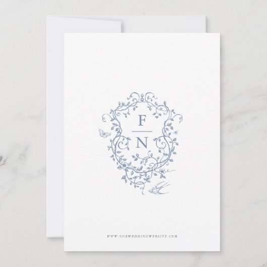 Save The Date Toile de Jouy Mariage Sauvegarder la date Dusty Bl (Dos)