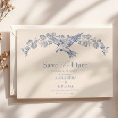 Save The Date Toile victorienne Français Bleu Classique Mariage
