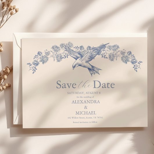 Save The Date Toile victorienne Français Bleu Classique Mariage