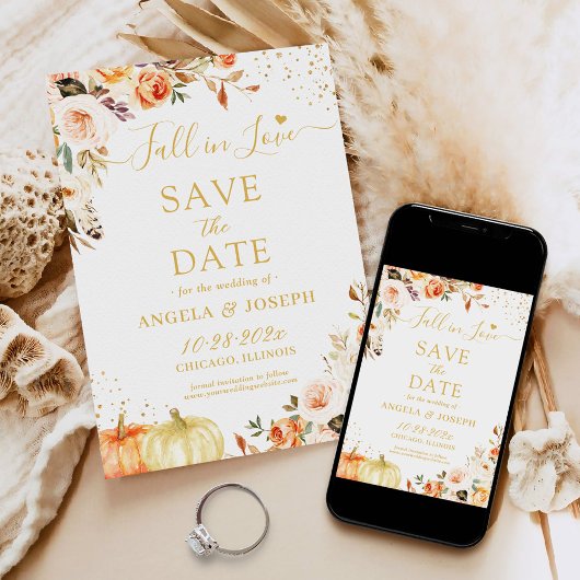Save The Date Tombe en amour Automne Floral Citrouille Terracott