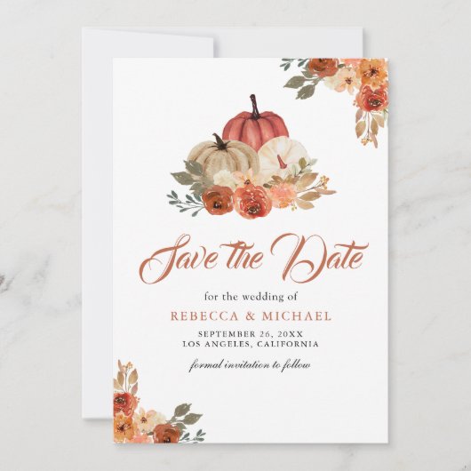 Save The Date Tomber dans l'amour Citrouille Mariage en terre cu (Devant)
