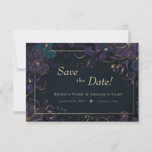 Save The Date Ton bijou Violet et Fleurs Turquoises (Devant)