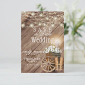 Save The Date Tonneau en bois rustique et fleurs blanches (Debout devant)