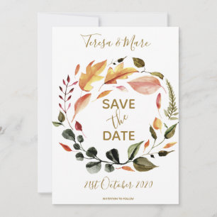 Save The Date Tons Automnaux Rustiques Motif Floral Aquarelle
