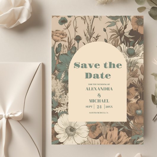 Save The Date Tons de terre doux et muet Fleur sauvage Mariage