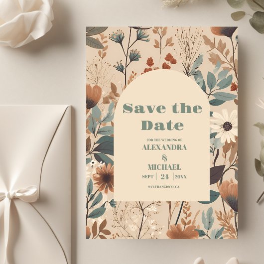 Save The Date Tons de terre doux et muet Fleur sauvage Mariage